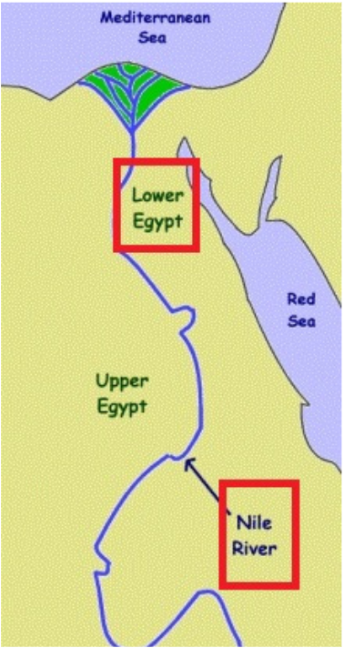 Map of Lower Egypt showing the Nile River